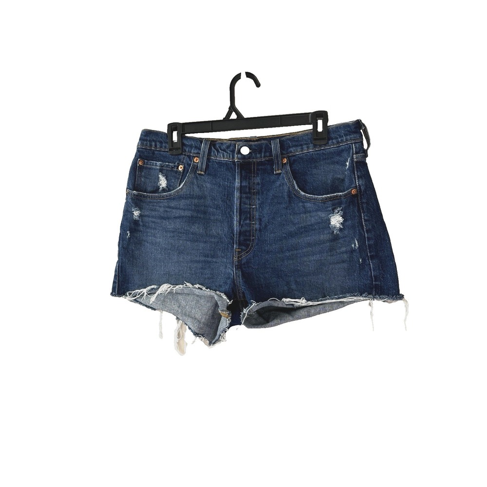 Retro Y2K Levis 501 Womens Jean Shorts 31 Button Fly High Rise Distressed Grunge